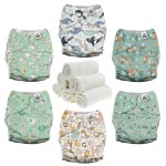 Mama Koala 3.0 Pocket Cloth Diapers for Babies with AWJ Lining, 6 Pack with 6 4-Layer Natural Cloth Diaper Inserts - Reusable and Washable Pocket Diapers (Adorable Animal)
