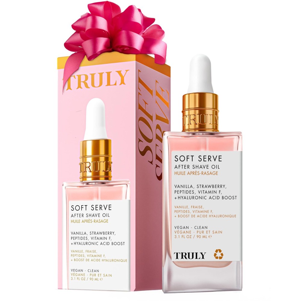 Truly Beauty Soft Serve After Shave Oil | Hydrating Treatment for Ingrowns & Irritation | Peptides, Hyaluronic Acid & Strawberry Extract | Soothes & Smooths Skin | Strawberry Vanilla Scent (3.1 Fl Oz)