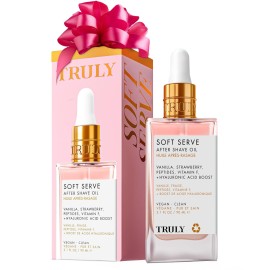 Truly Beauty Soft Serve After Shave Oil | Hydrating Treatment for Ingrowns & Irritation | Peptides, Hyaluronic Acid & Strawberry Extract | Soothes & Smooths Skin | Strawberry Vanilla Scent (3.1 Fl Oz)