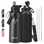 Topre 40oz Insulated Water Bottle,Stainless Steel Vacuum Water Bottle, BPA-Free & Leakproof -with Paracord Handle,Strap,Straw Spout Lids,Large Water Jug for Gym Sports
