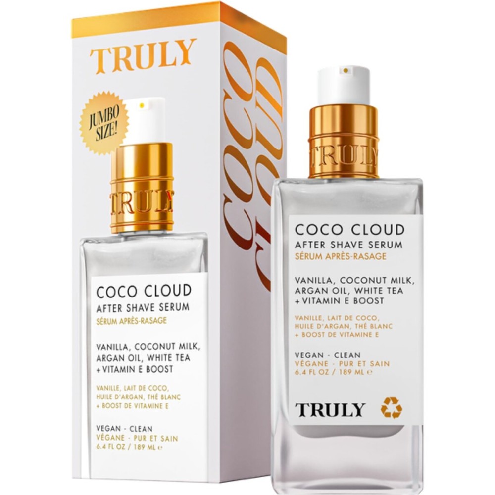 Truly Beauty Coco Cloud After Shave Serum | Hydrating Post-Shave Treatment with Coconut, Vanilla & Argan Oil | Soothes Razor Burn, Redness & Ingrowns | Calming, Glow-Boosting Serum | Jumbo Size