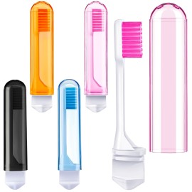 Patelai 4 Pieces Travel Toothbrush Set, Soft Bristle Mini Foldable Tooth Brush with Case, Individually Wrapped Small Portable Travel Size Toiletries Stuff for Camping (Warm Color)