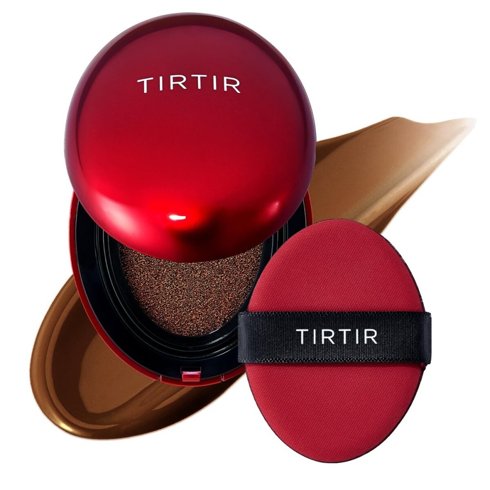 [*Mini Size*] TIRTIR Mask Fit Red Cushion Foundation | Full coverage, Weightless, Skin fit, Satin Glow Finish, Korean Makeup BB Foundation, beauty, Tattoo cover up, Buildable (47N Ebony, 0.15 Fl Oz)