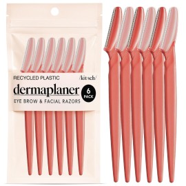 Kitsch Dermaplane Razor for Women Face - Face Razors for Women & Men, Eyebrow Trimmer & Face Shaver - Exfoliating Facial Razor & Skin Care Tool for Smoother Skin - Coral, 6 pcs