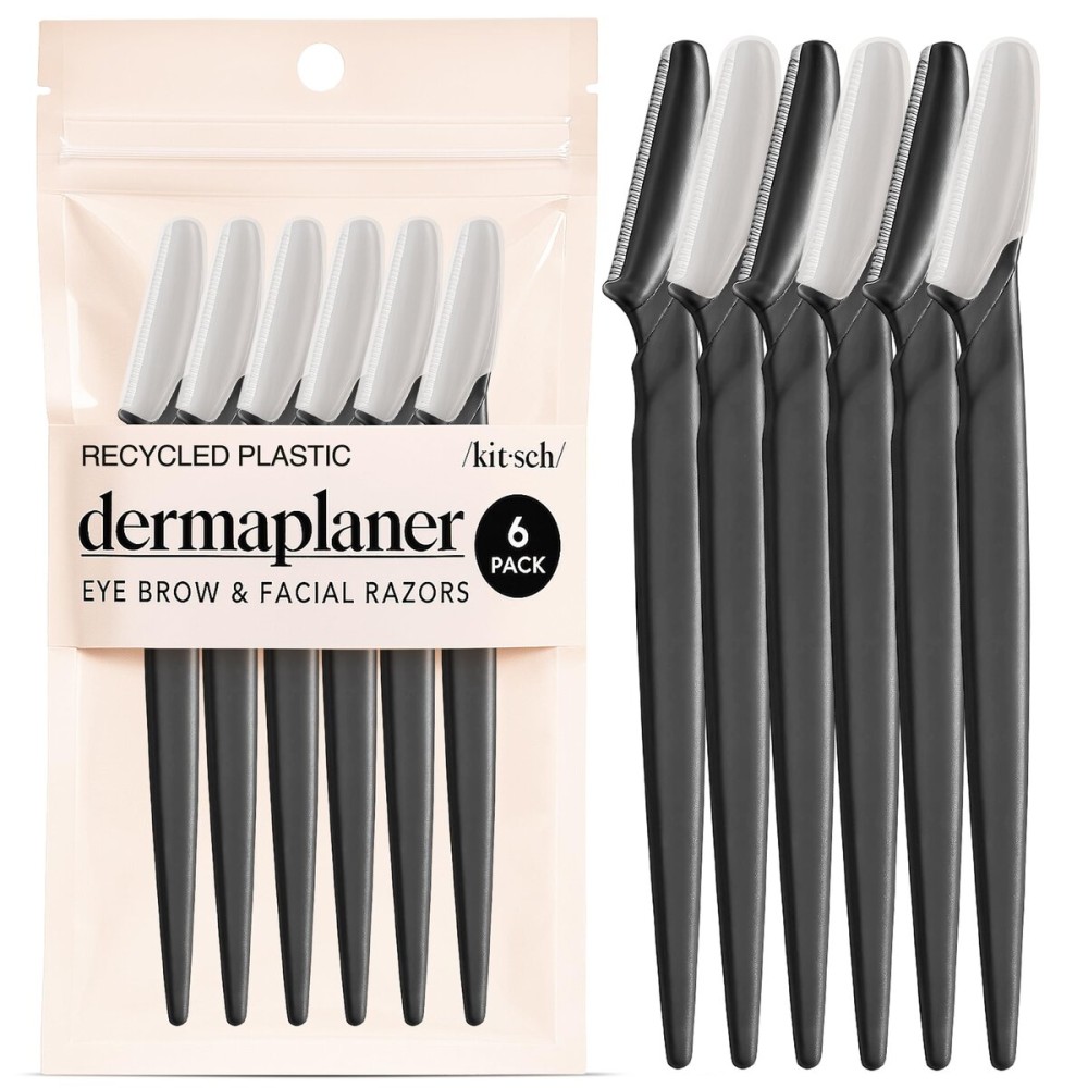 Kitsch Dermaplane Razor for Women Face - Face Razors for Women & Men, Eyebrow Trimmer & Face Shaver - Exfoliating Facial Razor & Skin Care Tool for Smoother Skin - Black, 6 pcs
