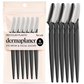 Kitsch Dermaplane Razor for Women Face - Face Razors for Women & Men, Eyebrow Trimmer & Face Shaver - Exfoliating Facial Razor & Skin Care Tool for Smoother Skin - Black, 6 pcs