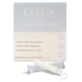 LOLA 100% Organic Cotton Tampons, 8 Count - Light Non-Toxic Tampons, Period Feminine Hygiene Products, HSA FSA Approved Products Feminine Care