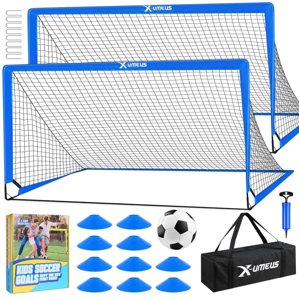 Kids Soccer Goals for Backyard Set of 2, 4 x 3 ft/6 x 4 Toddler Soccer Goal Training Equipment with Soccer Ball, Cones, Pop Up Soccer Net for Kids Age 3-5 4-6 6-8 8-12 10-12 Outdoor Games Sports Gifts