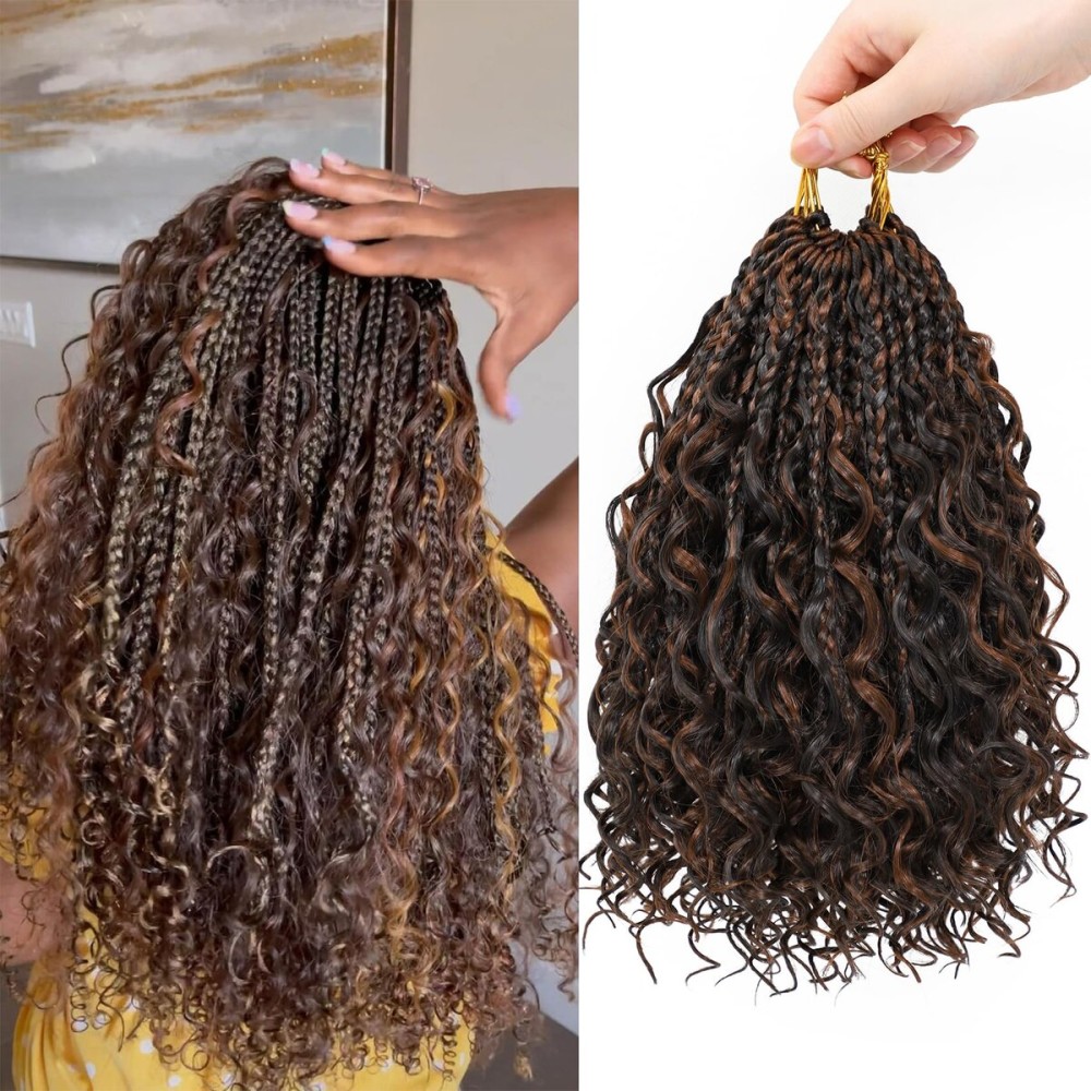 Eerya 8 Packs Boho Box Braids Crochet Hair for Black Women 10 Inch Goddess Box Braids Pre-looped Bohemian Crochet Box Braids With Curly Ends Synthetic Crochet Hair Extensions (10 inch, P4/30)