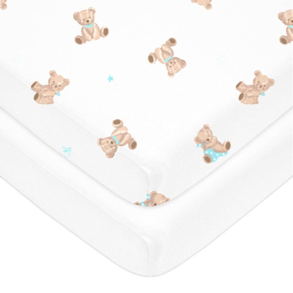 American Baby Company 2 Pack 100% Natural Cotton Fitted Mini Crib Sheets 38 x 24 - Soft & Breathable Small Nesting Portable Sheets, Fits Pack N Play Mattresses, Bear and White, for Boys & Girls