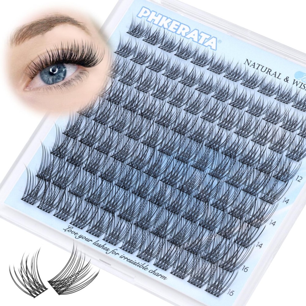 PHKERATA Wispy Lash Clusters Natural Eyelash Clusters 108 pcs Cluster Eyelash Extensions DIY Individual Lashes Clusters with Soft Lash Band, 10-16 mm