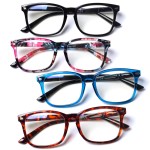 Henotin 4-Pack Blue Light Blocking Reading Glasses Women Men,Spring Hinge Computer Readers,Anti UV Ray Square Nerd Eyeglasses (Mixed Color-C, 2.50)