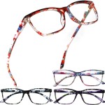 Henotin 4 Pack Ladies Reading Glasses Blue Light Blocking Spring Hinge Readers Anti Eyestrain Computer Eyeglasses (Multicolor-4, 1.25)