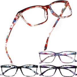 Henotin 4 Pack Ladies Reading Glasses Blue Light Blocking Spring Hinge Readers Anti Eyestrain Computer Eyeglasses (Multicolor-4, 1.25)