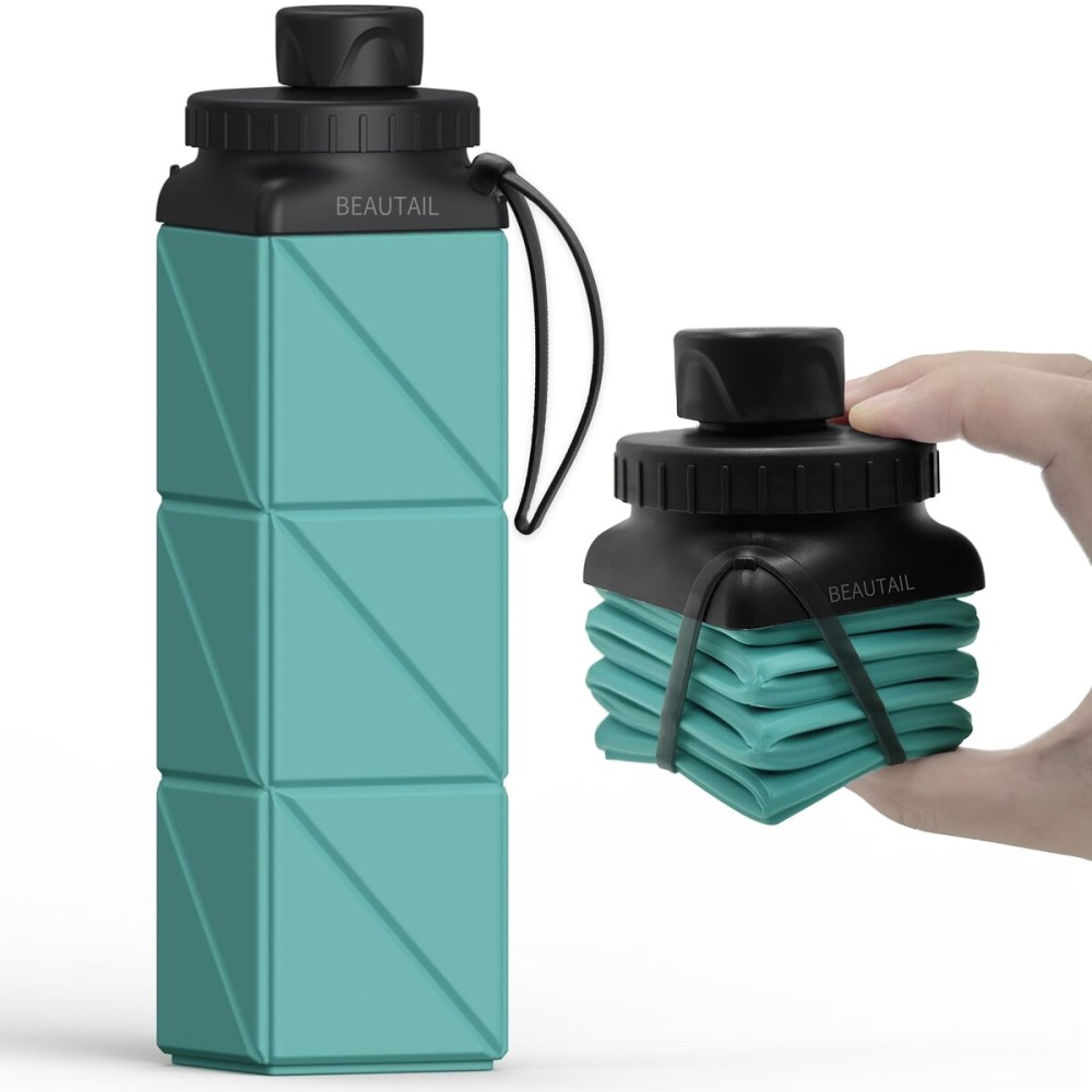 BEAUTAIL Collapsible Water Bottles, Silicone Foldable Water Bottle 610ml, BPA-Free Portable Reusable Leakproof Bottle for Gym Travel Camping Hiking Sports Outdoor, 1 Pack (Blue)