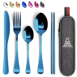 Taplord Portable Travel Silverware Set With Case, Includes 5 Pcs of Travel Utensils With Case, Stainless Steel Flatware Set For Camping, Easy to Travel, Lightweight (Blue)