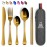 Taplord Portable Travel Silverware Set With Case, Includes 5 Pcs of Travel Utensils With Case, Stainless Steel Flatware Set For Camping, Easy to Travel, Lightweight (Gold)