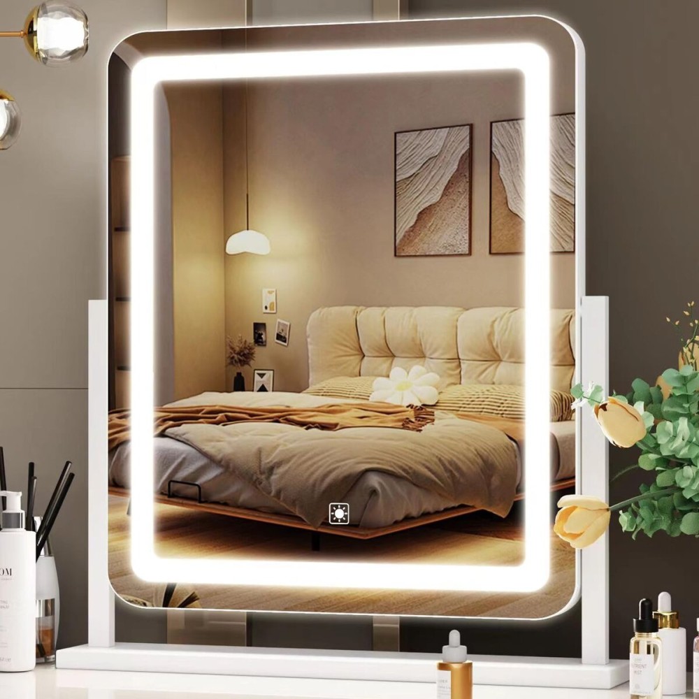 Gvnkvn Lighted Makeup Mirror, Hollywood Vanity Mirror with Lights, Three Color Lighting Modes, and 5X Magnification Mirror, Smart Touch Control, 360Rotation (17.2in. White)