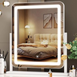 Gvnkvn Lighted Makeup Mirror, Hollywood Vanity Mirror with Lights, Three Color Lighting Modes, and 5X Magnification Mirror, Smart Touch Control, 360Rotation (17.2in. White)