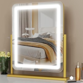 Gvnkvn Lighted Makeup Mirror, Hollywood Vanity Mirror with Lights, Three Color Lighting Modes, and 5X Magnification Mirror, Smart Touch Control, 360Rotation (17.2in. White)