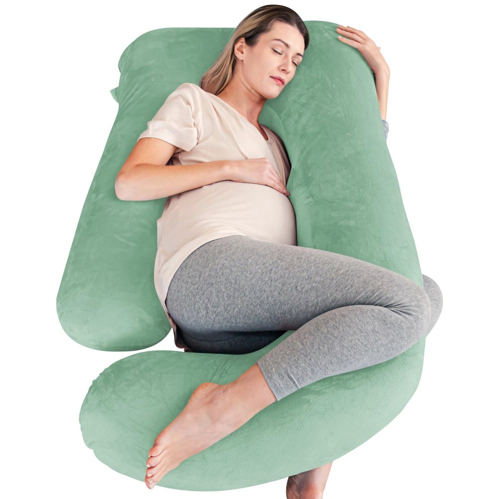 Cute Castle Pregnancy Pillows, Soft U-Shape Maternity Pillow with Removable Cover - Full Body Pillows for Adults Sleeping - Pregnancy Must Haves - Jumbo 57 Inch - Green