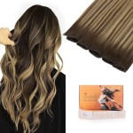 DOORES Sew in Hair Extensions Straight, 16 Inch Balayage Chocolate Brown to Caramel Blonde 50g, Genius Sew in Weft Hair Extensions