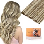DOORES Weft Hair Extensions Human Hair, 16 Inch Ash Brown to Platinum Blonde 50g, Virgin Remy Real Hair Extensions Weaving Bundle