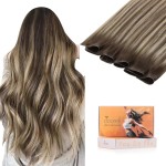 DOORES Genius Sew in Weft Human Hair Extensions for Women, 16 Inch Chocolate Brown to Honey Blonde 50g, Hand Tied Weft Hair Extensions