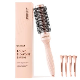 AIMIKE Round Brush for Blow Out, Rose Luxe Small Round Hair Brush w/Nano Thermal Ceramic Tech, for Blow Drying & Styling Volumizing Short Hair, with 4 Clips (Barrel 1.3, Bristle 2.1)