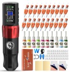 Wormhole Tattoo Gun Kit Wireless Tattoo Machine Kit Cordless Tattoo Pen Kit Pen-type Tattoo Machine Kit Complete with Tattoo Ink for Professional Artist Beginners WTK283