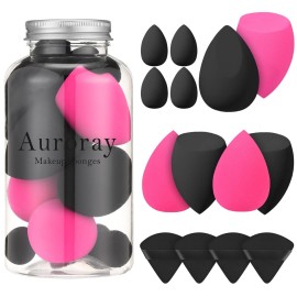 14 Pcs Makeup Sponges,Beauty Sponges Blender with 4 Pcs Powder Puff and 4 Pcs Mini Make up Sponges Valentine\'s Day Gift,Mother\'s Day Gift for Women Liquid,Foundation,Powder,Concealer(Black,Hot pink)