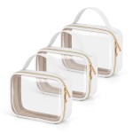 Wedama TSA Approved Toiletry Bag, 3 Pack Clear Makeup Bags with Handles, Quart Size PVC Clear Cosmetic Bags for Women and Men, Carry on Airport Airline Compliant Bag, White