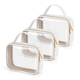 Wedama TSA Approved Toiletry Bag, 3 Pack Clear Makeup Bags with Handles, Quart Size PVC Clear Cosmetic Bags for Women and Men, Carry on Airport Airline Compliant Bag, White