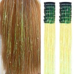 Hair Tinsel Pack of 12 Pcs Clip in Hair Tinsel 20 Inch Yellow Glitter Tinsel Hair Extensions Tinsel Fairy Hair Party Dazzle Hair Accessories Strands Kit (12Pcs,Dazzle Light Yellow)