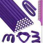 Syhood 30 Pcs Flexible Curling Rods 9.45 Twist Foam Rollers Soft Foam No Heat Hair Rods Rollers and 1 Steel Pintail Comb Rat Tail Comb for Women Long Short Hair(Purple,9.45 x 0.3 Inch)