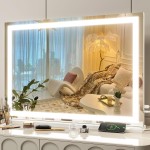FENNIO Vanity Mirror with Lights 32x22, Lighted Makeup Mirror, Large Vanity Mirror, Touch Sensor with 3-Color Lighting, USB Charging Port for Vanity DeskSquare White