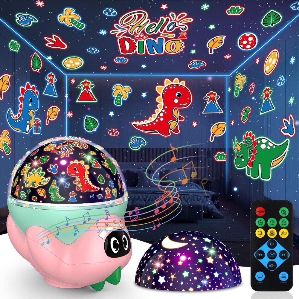 MOKOQI Dinosaur Night Light Projector for Kids Room, Boy Girl Dino Lamp with 10 Soothing Music& Timer, Remote Control, Colorful Projection Effect, High Brightness, Birthday Gifts for Infant Baby