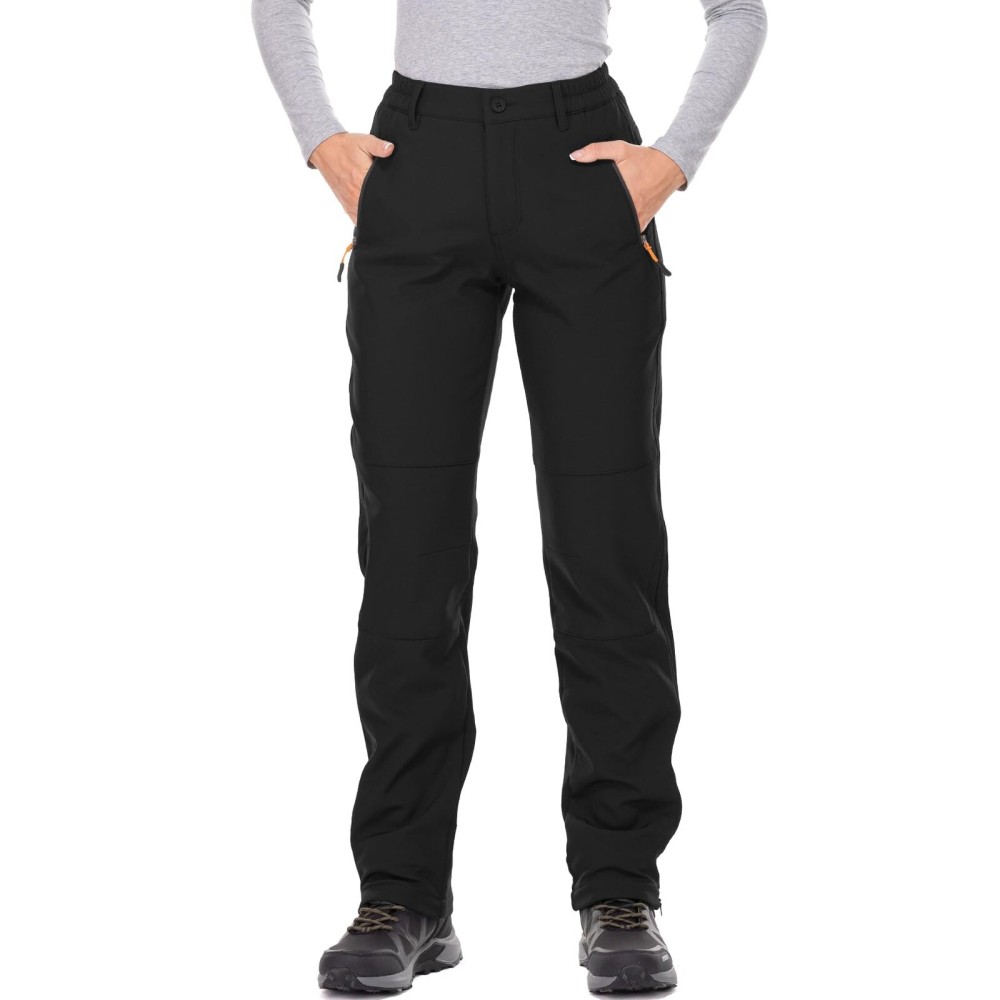 Jessie Kidden Women\'s Waterproof Pants Hiking Ski Snow Fish Fleece Lined Insulated Outdoor Golf Travel Pant (801F Black 4)