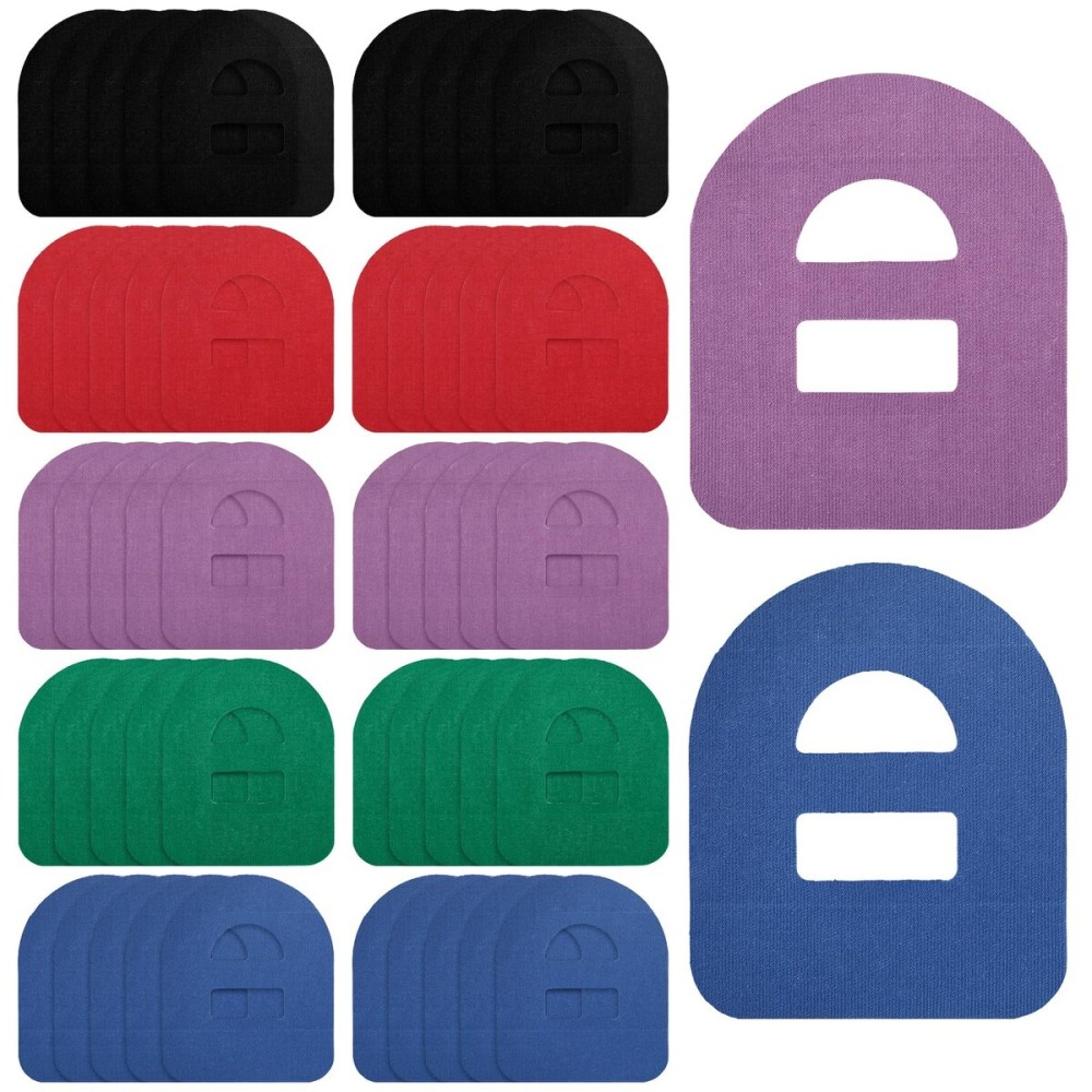 Nuanchu 50 Pieces 5 Adhesive Patches Compatible with Omnipod Waterproof & Sweatproof Pre-Cut Medical Tape Diabetic Sensor Covers Continuous Glucose Monitor Protection(Deep Colorful)