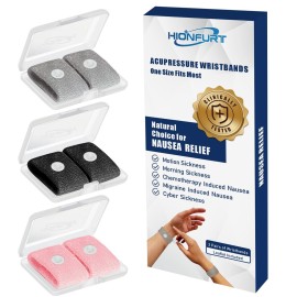Hionfurt Motion Sickness Bands Anti Nausea Wristband for Adult and Kids Morning Sickness Relief for Pregnant Women Acupressure Nausea Relief for Car, Sea, Air Sickness - 3 Pairs Grey, Black, Pink