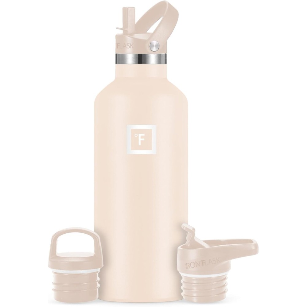 IRON FLASK Camping & Hiking Hydration Flask with Straw, BPA-Free Insulated Stainless Steel Sports Water Bottle - 32 oz Sand