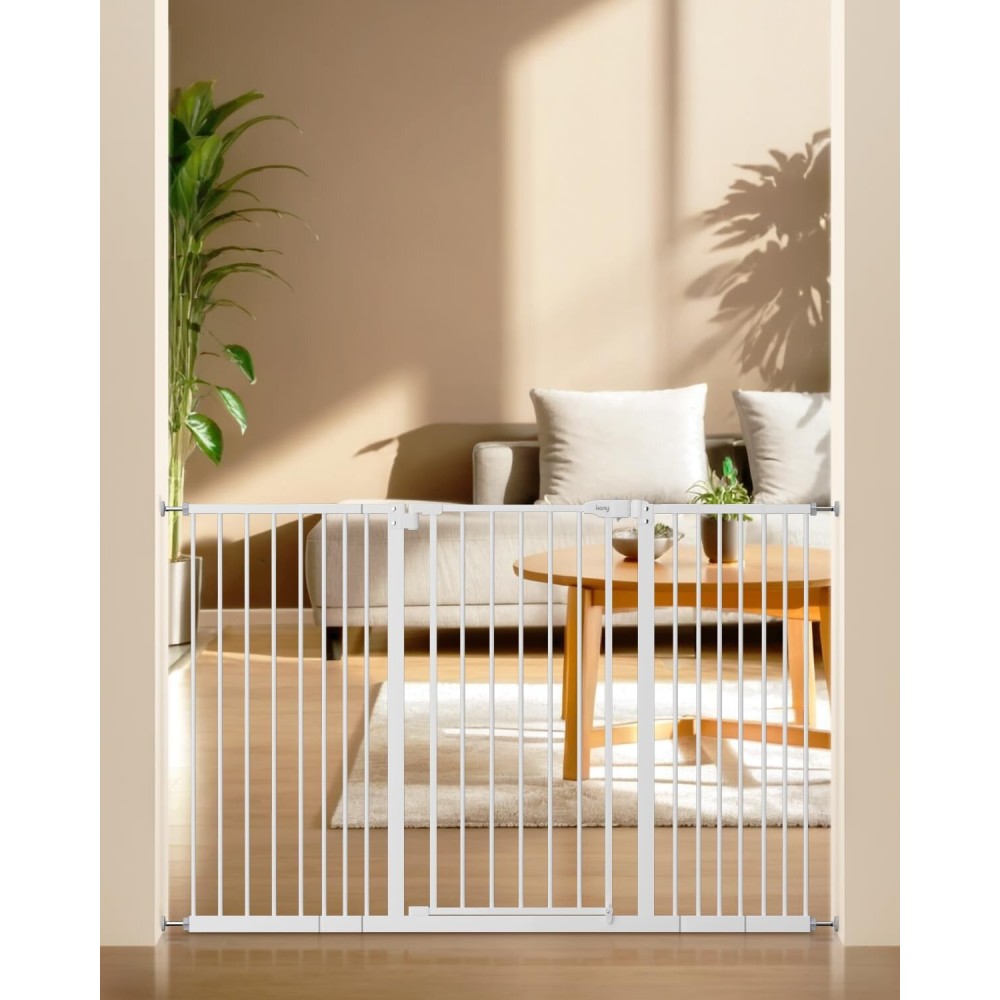 keny 36 Extra Tall Baby Gate for Stairs, 29-55 Wide Auto Close Dog Gate for Doorways, Pressure Mounted Easy Walk Through Pet Gate with Door, White