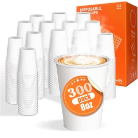 MOUMOULIFE 300 Count 8 oz Paper Cups, Disposable Coffee Cups, White Hot Beverage Cups for Water, Juice, Tea - Office Party Home Travel - Study and Durable