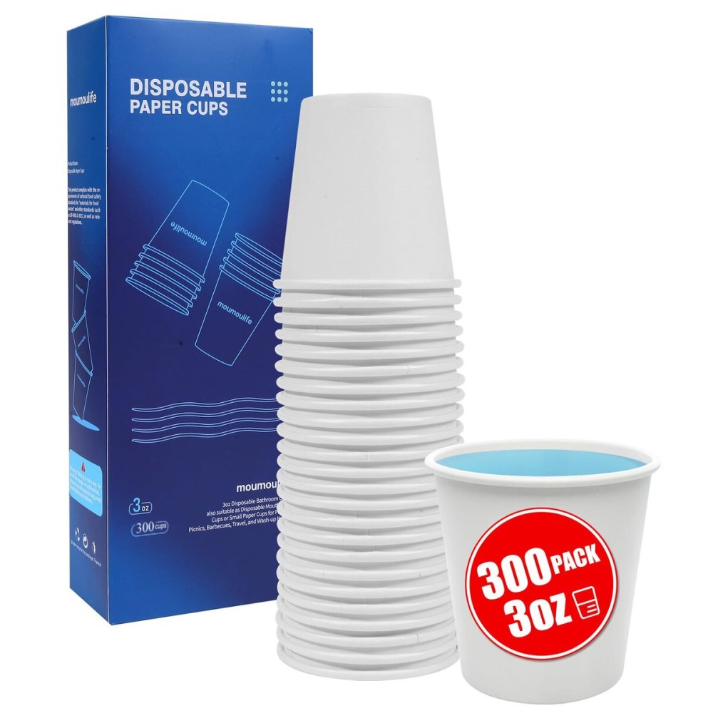 MOUMOULIFE 300 Pack White Disposable Bathroom Cups, Leakproof Small Paper Cups For Mouthwash & Daily Use, Home & Travel