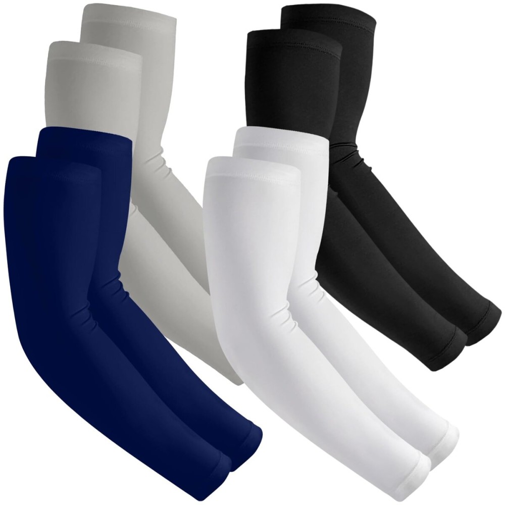 EGOFLEX Arm Sleeves for Men and Women Compression UV Sun Protection Tattoo Cover Up Baseball Basketball Football Golf Running (1 Pair Black, 1 Pair White, 1 Pair Blue, 1 Pair Gray)