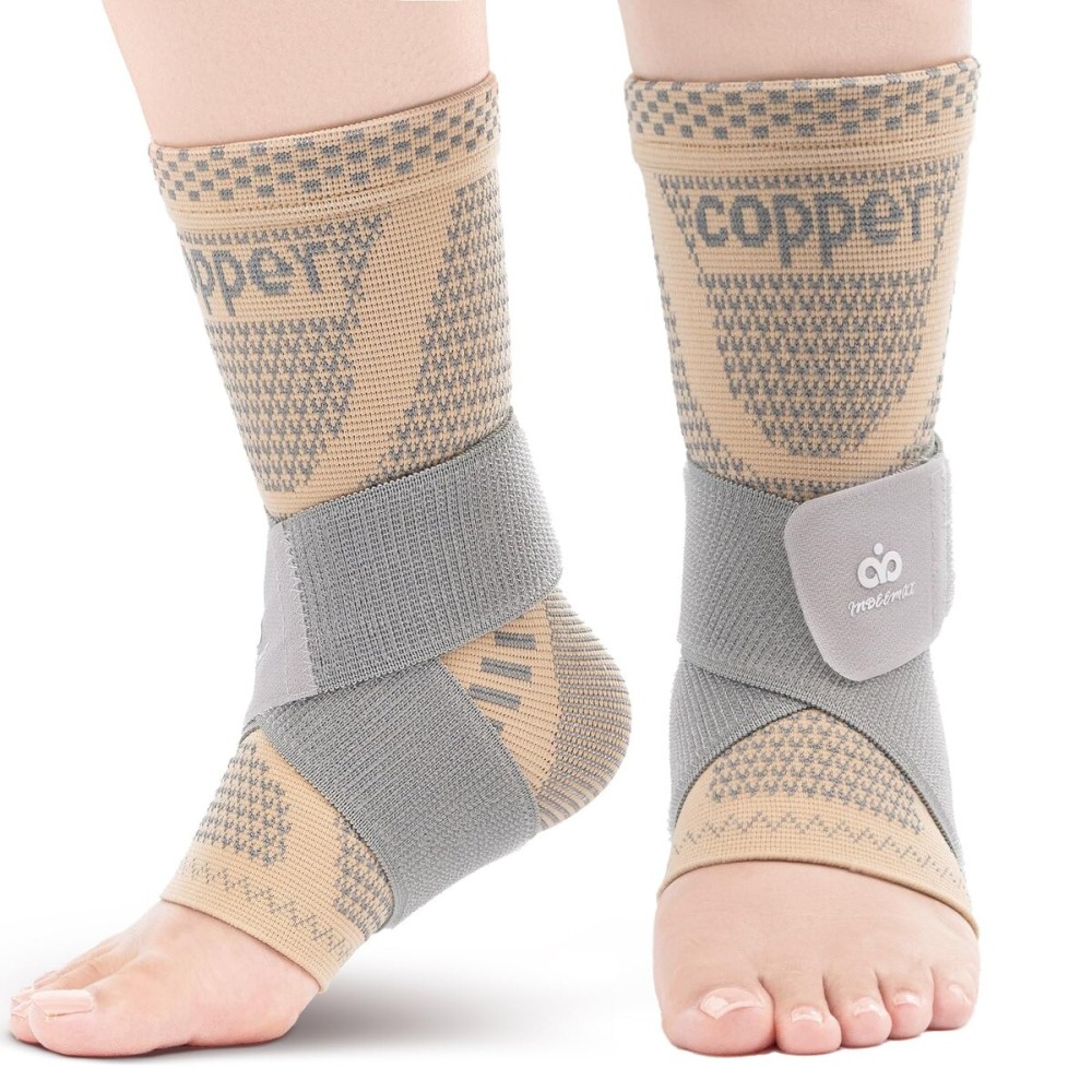 INDEEMAX Ankle Brace for Women & Men, Ankle Compression Sleeve Support Copper Infused Ankle Brace for Sprained Ankle, Plantar Fasciitis Sports, Achilles Tendonitis Pain Relief, Skin Silver, S