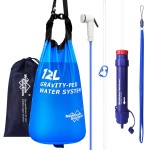 Membrane Solutions Gravity Water Filter Max 12L with Detachable Shower, NSF/ANSI 42&372&401 Certified, 0.1m Water Purifier Camping with Adjustable Tree Strap Storage, Survival Gear for Emergency Kits