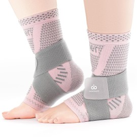 INDEEMAX Ankle Brace for Women & Men, Ankle Compression Sleeve Support Copper Infused Ankle Brace for Sprained Ankle, Plantar Fasciitis Sports, Achilles Tendonitis Pain Relief, Pink Silver, M