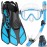 Ubekezele Snorkeling Gear for Adults Men Women,4 in 1 Snorkel Set with Panoramic View Diving Mask Anti-Fog Anti-Leak,Dry Top Snorkel,Fins and Travel Bag for Swimming,Snorkeling and Travel Diving