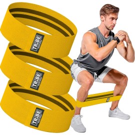 Tribe Lifting Fabric Resistance Bands for Exercise - Hip Bands for Working Out Legs, Glutes, Knees and Thighs for Men and Women - Cloth Circle Booty Bands for Physical Therapy (Yellow)